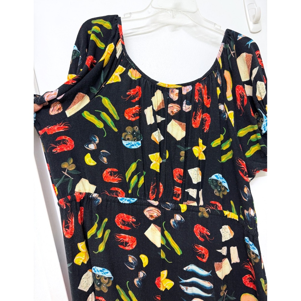 Lisa Says Gah Lux Food Print Maxi Dress Tapas Black Lemon Olive Fruit XL - Picture 12 of 14